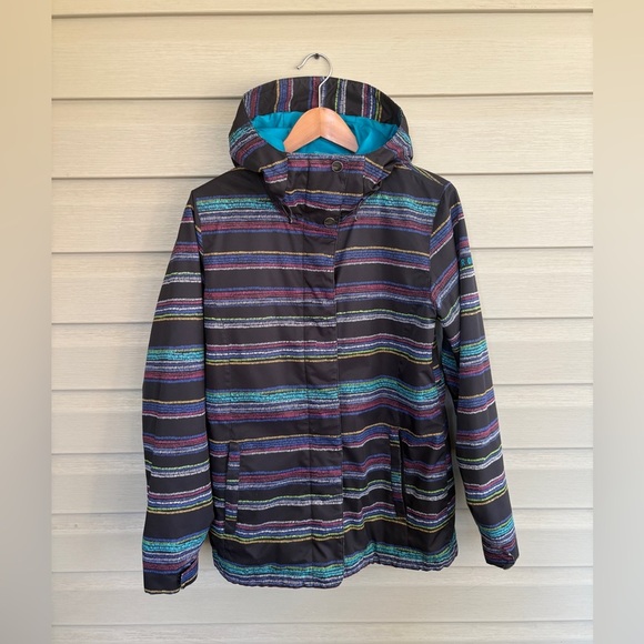 ROXY ski jacket snowboarding winter coat sz M striped rainbow hooded women’s EUC - Picture 15 of 15